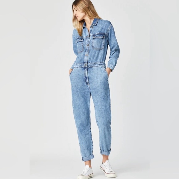 Mavi Eva Denim Jumpsuit Light Indigo Blue S - Picture 1 of 11